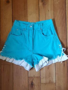 Turquoise Women’s Lace-Trim Denim Shorts